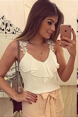 Blusa de Crepe com Guipir Ariane - Artsy