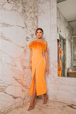 Vestido Midi Laranja Jenifer - cloude