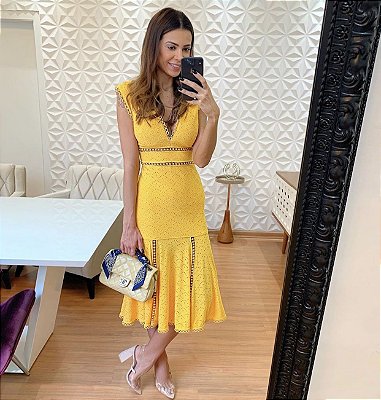 Vestido midi amarelo vivian - Cloude