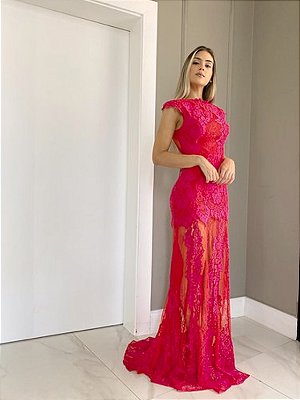 Vestido Longo Vermelho E Pink Regina - Cloude