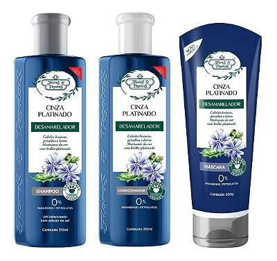 Flores E Vegetais Cinza Platinado Kit Desamarelador Capilar 3 Passos