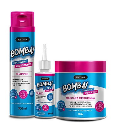Soft Hair Bomba Explosão De Crescimento  Kit Shampoo,Tônico 50mL E Máscara