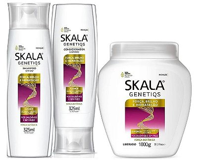 Skala Genetiqs Força,Hidratação E Brilho Para Cabelos Danificados Kit 3 Passos