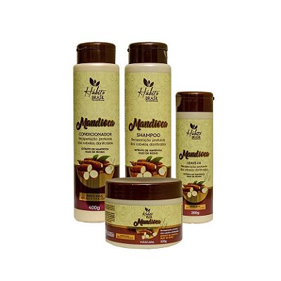 Hábito Cosméticos Kit Mandioca Para Cabelos Danificados 4 Passos