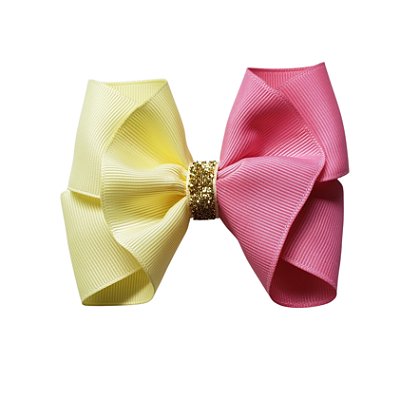Laço Feito no Bico de Pato Angele Rosa com Amarelo