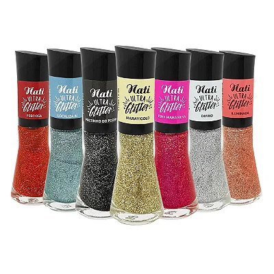 Esmalte Nati Ultra Glitter kit 7 lindas cores com glitter