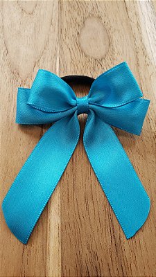 Laço de Cabelo Virginia Cetim Azul Feito no Elástico