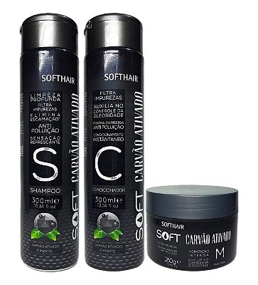 Soft Hair Kit Carvão  Ativado Shampoo Condicionador e Máscara