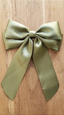 Laço de Cabelo Virginia Médio Verde Oliva Cetim Bico de Pato