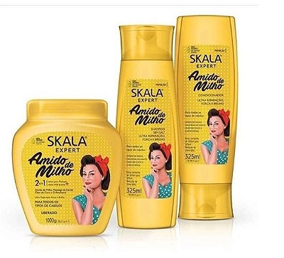 Skala Amido De Milho Shampoo Condicionador E Máscara 2 Em 1 Reparação E Força