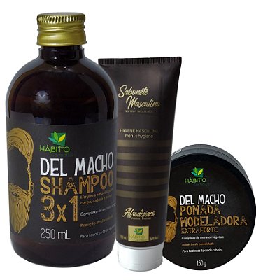 Kit Cuidado Masculino Del Macho Hábito Cosméticos 3 Itens