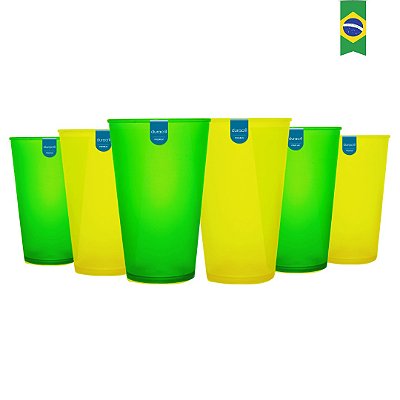 12 Copos Ecológico Biodegradável 550 ml Verde e Amarelo