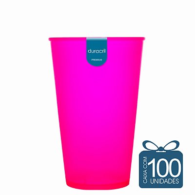 100 Copos Ecológico Biodegradável 550 ml Rosa Neon