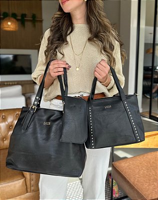 Conjunto 3 EM 1 - Bolsa Grande, Bolsa Média Com Tachas e Clutch