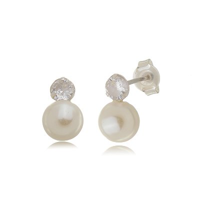 Cartela de Brincos Zircônia 4mm com Pérola 7mm - Prata 925 (Contém 12 Pares)