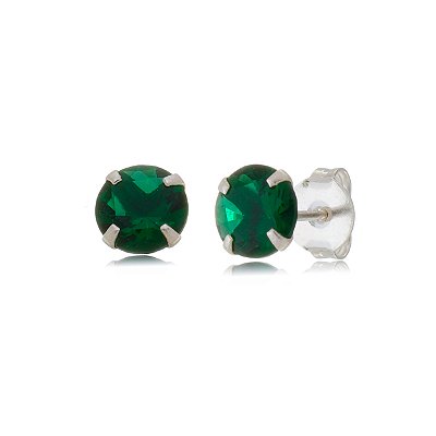Cartela de Brincos Zircônia 8mm - Verde Esmeralda - Prata 925 (Contém 12 Pares)