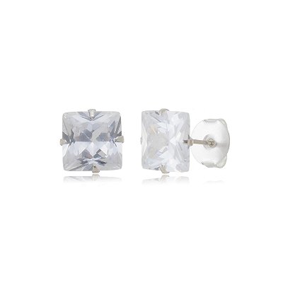 Cartela de Brincos Quadrado 9x9 - Cristal -  Prata 925 (Contém 12 Pares)