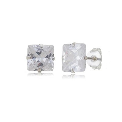 Cartela de Brincos Quadrado 10x10 - Cristal - Prata 925 (Contém 12 Pares)