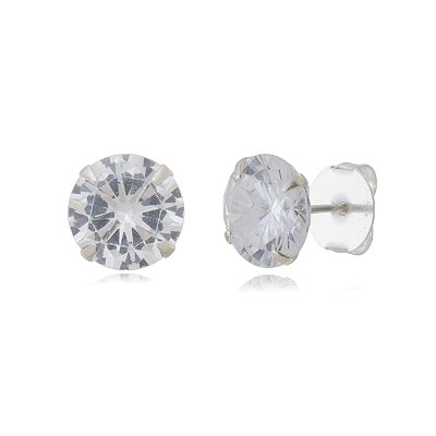 Cartela de Brincos Zircônia Redondo 12mm - Cristal -  Prata 925 (Contém 12 Pares)