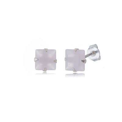 Cartela de brincos zircônia quadrado 6x6 - Rosa Leitoso - Prata 925 (Contém 12 Pares)