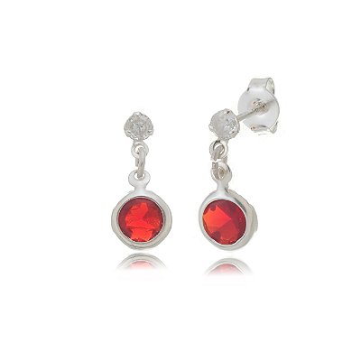 Brinco Zircônia Redondo 3mm com 6mm - Vermelho - Prata 925 (12 Pares)