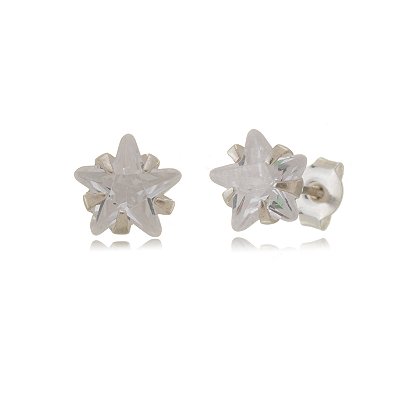 Cartela de brincos zircônia Estrela 8x8 - Prata 925 (Contém 12 Pares)