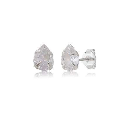 Cartela de brincos gota 6X8 - Cristal - Prata 925 (Contém 12 Pares)