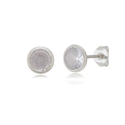 Cartela de Brincos Embutidos 6mm - Cristal - Prata 925 (Contém 12 Pares)