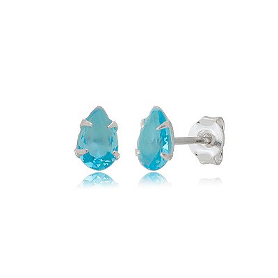 Cartela de Brincos gota 6X4 - Azul Céu - Prata 925 (Contém 12 Pares)