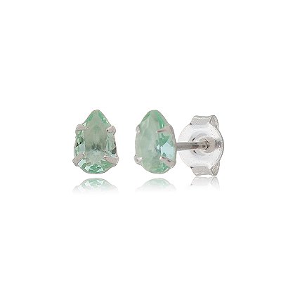 Cartela de Brincos gota 6X4 - Verde Paraíba- Prata 925 (Contém 12 Pares)