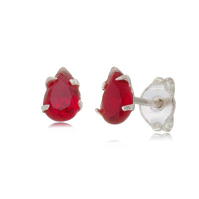 Cartela de Brincos gota 6X4 - Vermelho- Prata 925 (Contém 12 Pares)