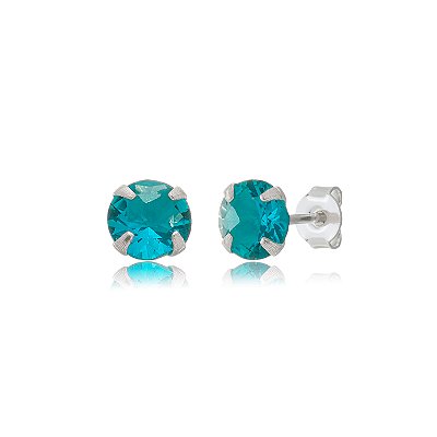 Cartela de brincos zircônia redondo 6mm - Turmalina - Prata 925 (12 pares)