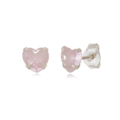 Cartela de brincos zircônia Coração 6x6 - Rosa - Prata 925 (Contém 12 Pares)
