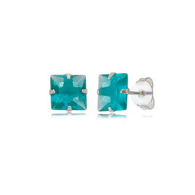 Cartela de Brincos Quadrado 8x8 - Turmalina- Prata 925 (Contém 12 Pares)