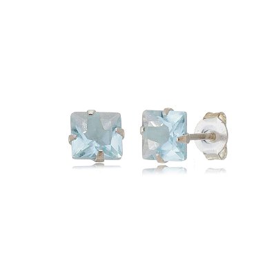 Cartela de brincos zircônia quadrado 6x6 - Azul Bebê - Prata 925 (Contém 12 Pares)