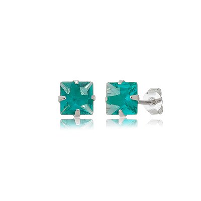 Cartela de brincos zircônia quadrado 6x6 - Verde Mar - Prata 925 (Contém 12 Pares)