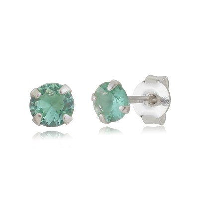 Cartela de brincos zircônia redondo 4mm - Verde Paraíba - Prata 925 (Contém 12 Pares)