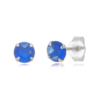 Cartela de brincos zircônia redondo 5mm - Azul Caneta - Prata 925 (Contém 12 Pares)