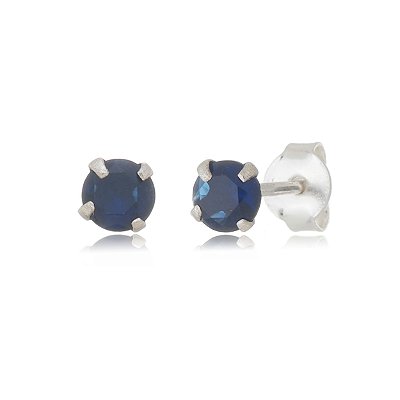Cartela de brincos zircônia redondo 5mm - Azul Royal - Prata 925 (Contém 12 Pares)