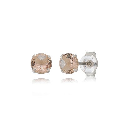Cartela de brincos zircônia redondo 5mm - Salmão - Prata 925 (Contém 12 Pares)