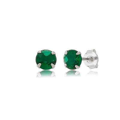 Cartela de brincos zircônia redondo 5mm - Verde Esmeralda - Prata 925 (Contém 12 Pares)