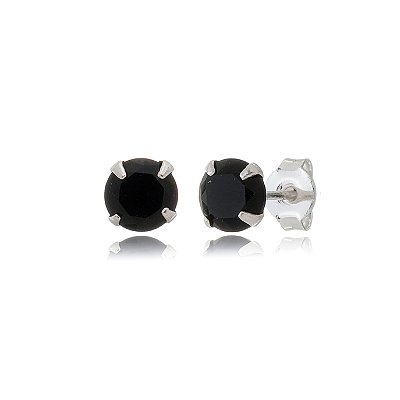 Cartela de brincos zircônia Redondo 6mm - Preto - Prata 925 (Contém 12 Pares)