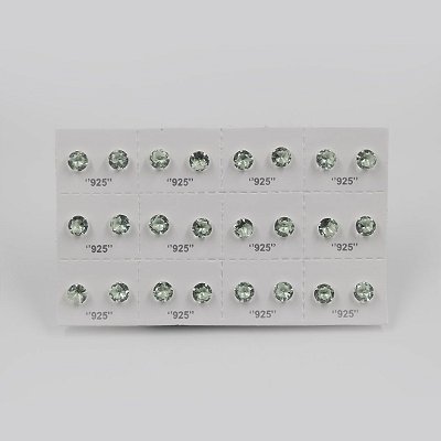 Cartela de brincos zircônia redondo 6mm - Verde Paraíba - Prata 925 (12 pares)