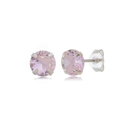 Cartela de brincos zircônia redondo 7mm - Rosa - Prata 925 (Contém 12 Pares)