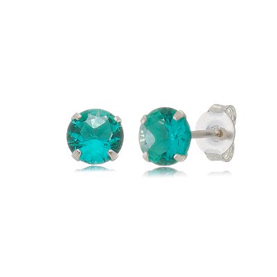 Cartela de brincos zircônia redondo 7mm - Turmalina - Prata 925 (Contém 12 Pares)