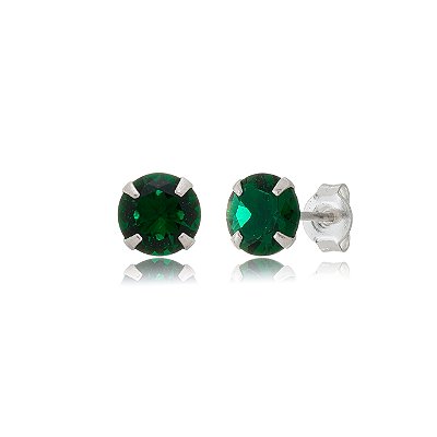 Cartela de brincos zircônia redondo 7mm - Verde Esmeralda- Prata 925 (Contém 12 Pares)