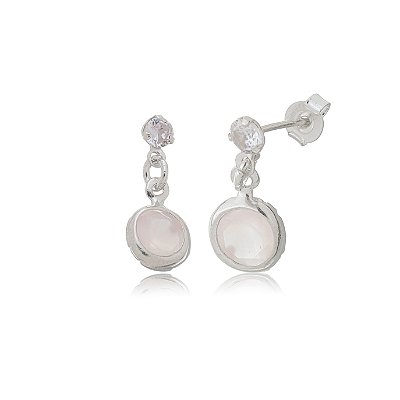 Brinco Zircônia Redondo 3mm com 6mm - Rosa Leitoso - Prata 925 (12 Pares)