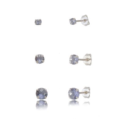 Trios de brincos zircônia Redondo - Lilás - 3/4/5mm - Prata 925 (Contém 5 Trios)