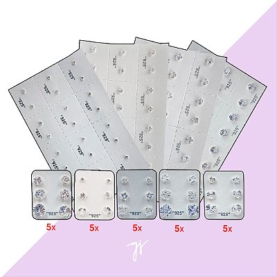 KIT CAMPEÃO - Contém 4 Cartelas com 12 pares e 25 Trios de Brincos de Prata 925