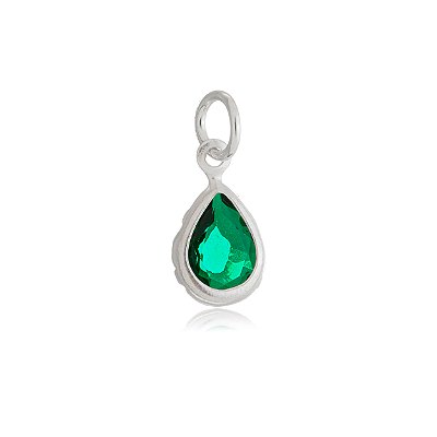 Pingente Embutido Gota 6x8 - Verde Esmeralda - Prata 925 (Contém 5 Peças)